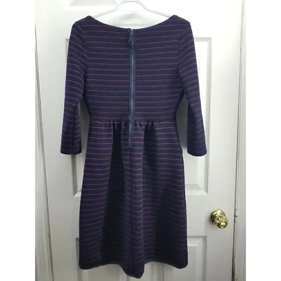 Maeve by Anthropologie Navy Burgundy Stretch Dress Pockets Size 2 EUC - Picture 2 of 9